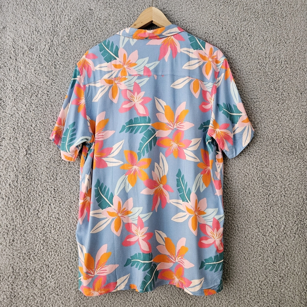 Duvin Mens Hawaiian Shirt Medium M Short Sleeve Button Up Floral Tropical Beach - Picture 2 of 14